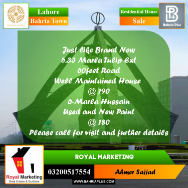 Residential House for Sale in Bahria Town, Lahore - (BP-261234)