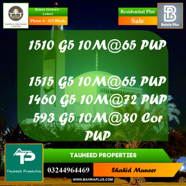 10 Marla Residential Plot for Sale in Phase 4 - G5 Block -  Bahria Orchard, Lahore - (BP-261254)