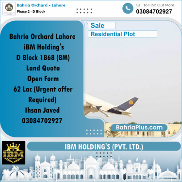 8 Marla Residential Plot for Sale in Phase 2 - D Block -  Bahria Orchard, Lahore - (BP-261259)