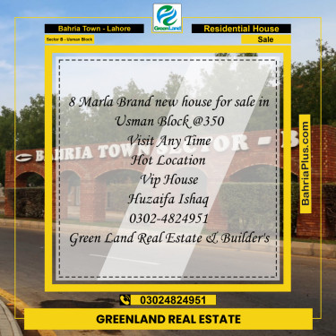 8 Marla Residential House for Sale in Sector B - Usman Block -  Bahria Town, Lahore - (BP-261342)