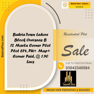 10 Marla Residential Plot for Sale in Overseas B -  Bahria Town, Lahore - (BP-261369)