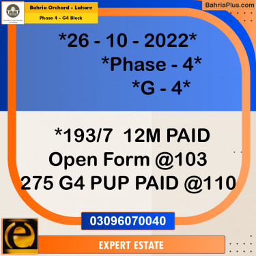 12 Marla Residential Plot for Sale in Phase 4 - G4 Block -  Bahria Orchard, Lahore - (BP-261371)