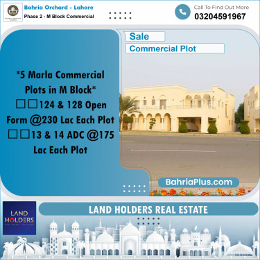5 Marla Commercial Plot for Sale in Phase 2 - M Block Commercial -  Bahria Orchard, Lahore - (BP-261380)