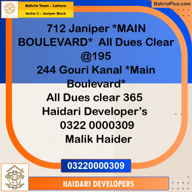 10 Marla Residential Plot for Sale in Sector C - Janiper Block -  Bahria Town, Lahore - (BP-261394)