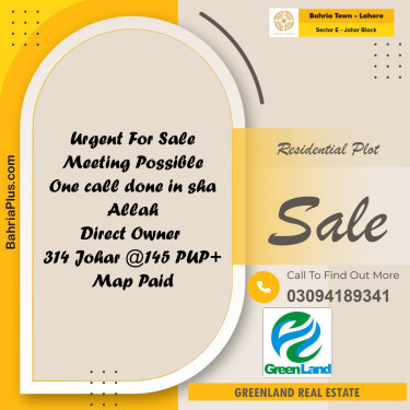 10 Marla Residential Plot for Sale in Sector E - Johar Block -  Bahria Town, Lahore - (BP-261408)