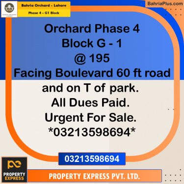 Residential Plot for Sale in Phase 4 - G1 Block -  Bahria Orchard, Lahore - (BP-261590)