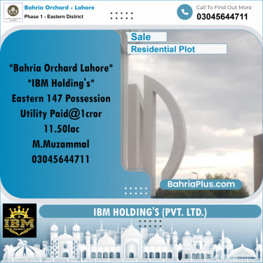 10 Marla Residential Plot for Sale in Phase 1 - Eastern District -  Bahria Orchard, Lahore - (BP-261709)