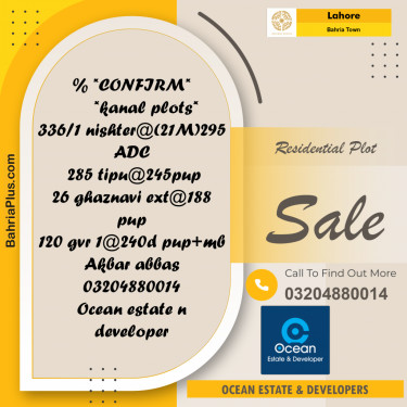Residential Plot for Sale in Bahria Town, Lahore - (BP-261732)