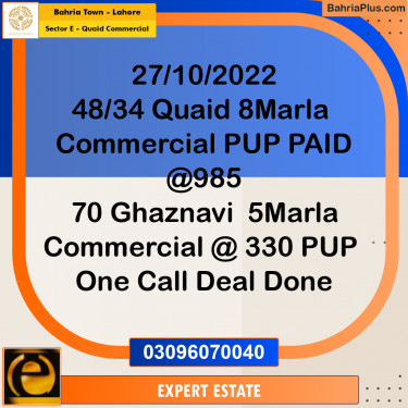 8 Marla Commercial Plot for Sale in Sector E - Quaid Commercial -  Bahria Town, Lahore - (BP-261786)