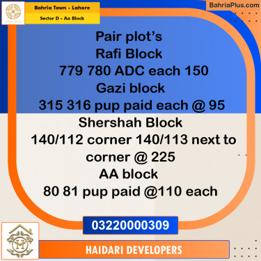 5 Marla Residential Plot for Sale in Sector D - AA Block -  Bahria Town, Lahore - (BP-261870)