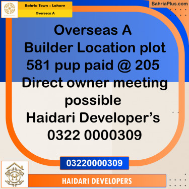 11 Marla Residential Plot for Sale in Overseas A -  Bahria Town, Lahore - (BP-261949)