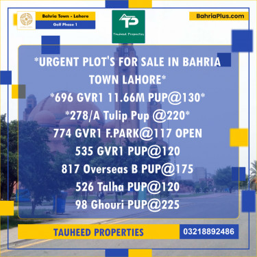 10 Marla Residential Plot for Sale in Golf Phase 1 -  Bahria Town, Lahore - (BP-261961)