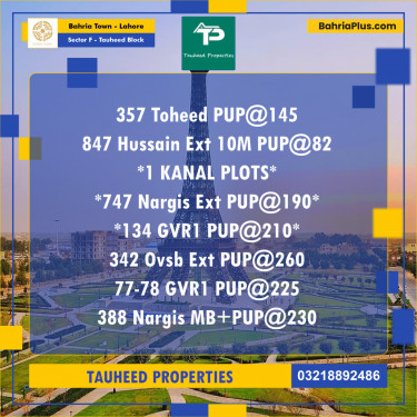 10 Marla Residential Plot for Sale in Sector F - Tauheed Block -  Bahria Town, Lahore - (BP-261963)