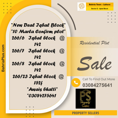 10 Marla Residential Plot for Sale in Sector E - Iqbal Block -  Bahria Town, Lahore - (BP-262003)