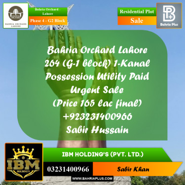1 Kanal Residential Plot for Sale in Phase 4 - G2 Block -  Bahria Orchard, Lahore - (BP-262030)