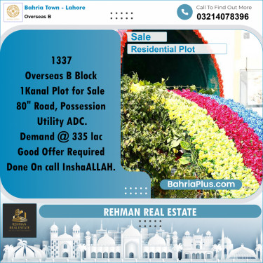 1 Kanal Residential Plot for Sale in Overseas B -  Bahria Town, Lahore - (BP-262042)