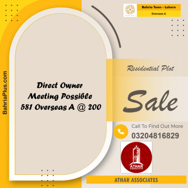 10 Marla Residential Plot for Sale in Overseas A -  Bahria Town, Lahore - (BP-262061)