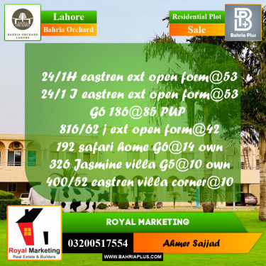 Residential Plot for Sale in Bahria Orchard, Lahore - (BP-262070)
