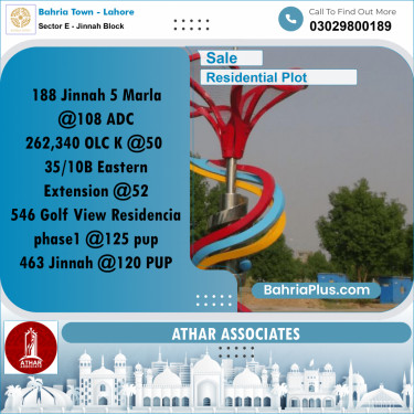 5 Marla Residential Plot for Sale in Sector E - Jinnah Block -  Bahria Town, Lahore - (BP-262087)