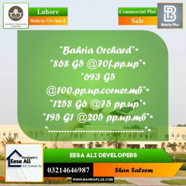 Commercial Plot for Sale in Bahria Orchard, Lahore - (BP-262118)