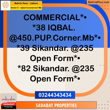 5 Marla Commercial Plot for Sale in Sector E - Iqbal Commercial MB -  Bahria Town, Lahore - (BP-262128)