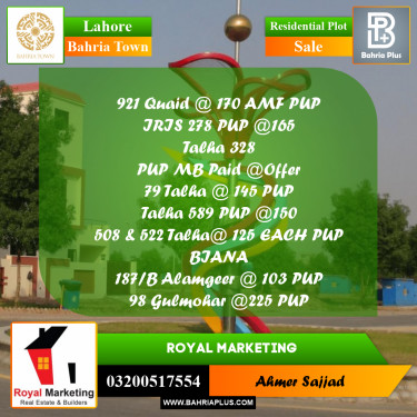 Residential Plot for Sale in Bahria Town, Lahore - (BP-262145)
