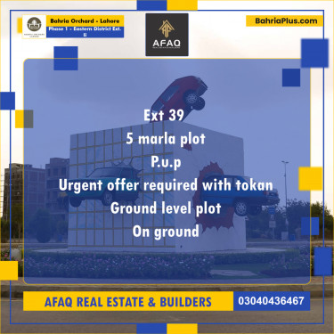 5 Marla Residential Plot for Sale in Phase 1 - Eastern District Ext. II -  Bahria Orchard, Lahore - (BP-262163)