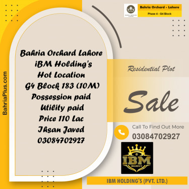 10 Marla Residential Plot for Sale in Phase 4 - G4 Block -  Bahria Orchard, Lahore - (BP-262205)