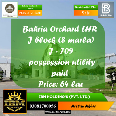 8 Marla Residential Plot for Sale in Phase 2 - J Block -  Bahria Orchard, Lahore - (BP-262223)