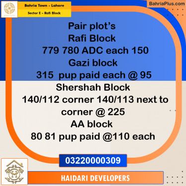 10 Marla Residential Plot for Sale in Sector E - Rafi Block -  Bahria Town, Lahore - (BP-262342)