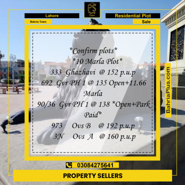 Residential Plot for Sale in Bahria Town, Lahore - (BP-262525)