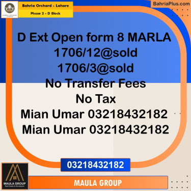 8 Marla Residential Plot for Sale in Phase 2 - D Block -  Bahria Orchard, Lahore - (BP-262539)