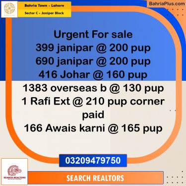 10 Marla Residential Plot for Sale in Sector C - Janiper Block -  Bahria Town, Lahore - (BP-262545)
