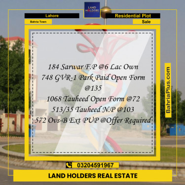 Residential Plot for Sale in Bahria Town, Lahore - (BP-262554)