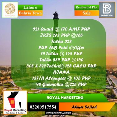 Residential Plot for Sale in Bahria Town, Lahore - (BP-262573)