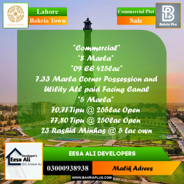 Commercial Plot for Sale in Bahria Town, Lahore - (BP-262595)