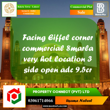 Commercial Plot for Sale in Sector E - Eiffel Commercial -  Bahria Town, Lahore - (BP-262604)