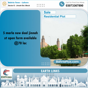 5 Marla Residential Plot for Sale in Sector E - Jinnah Ext. Block -  Bahria Town, Lahore - (BP-262611)