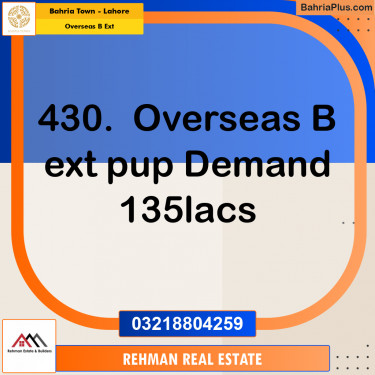 10 Marla Residential Plot for Sale in Overseas B Ext -  Bahria Town, Lahore - (BP-262643)