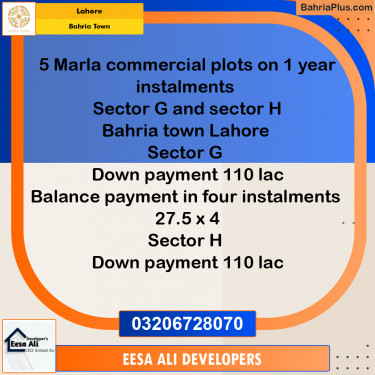 5 Marla Commercial Plot for Sale in Bahria Town, Lahore - (BP-262656)