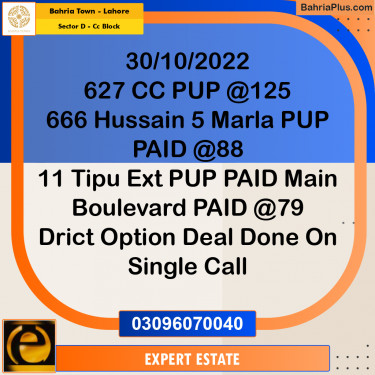 5 Marla Residential Plot for Sale in Sector D - CC Block -  Bahria Town, Lahore - (BP-262714)