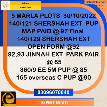 5 Marla Residential Plot for Sale in Bahria Town, Lahore - (BP-262715)