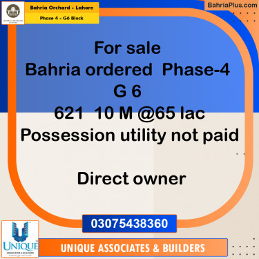 10 Marla Residential Plot for Sale in Phase 4 - G6 Block -  Bahria Orchard, Lahore - (BP-262926)