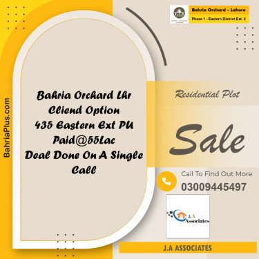 5 Marla Residential Plot for Sale in Phase 1 - Eastern District Ext. II -  Bahria Orchard, Lahore - (BP-262973)