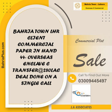 5 Marla Commercial Plot for Sale in Overseas C Commercial -  Bahria Town, Lahore - (BP-262988)
