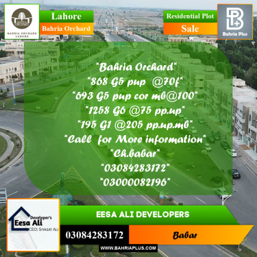 Residential Plot for Sale in Bahria Orchard, Lahore - (BP-263038)