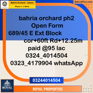 Residential Plot for Sale in Phase 2 - E Block -  Bahria Orchard, Lahore - (BP-263105)
