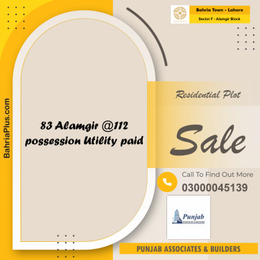 10 Marla Residential Plot for Sale in Sector F - Alamgir Block -  Bahria Town, Lahore - (BP-263167)