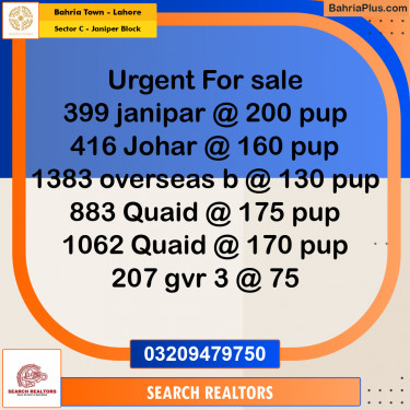 10 Marla Residential Plot for Sale in Sector C - Janiper Block -  Bahria Town, Lahore - (BP-263185)
