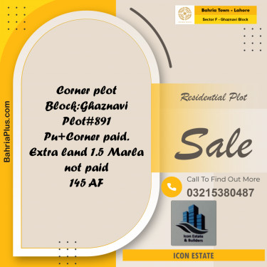 11.5 Marla Residential Plot for Sale in Sector F - Ghaznavi Block -  Bahria Town, Lahore - (BP-263195)